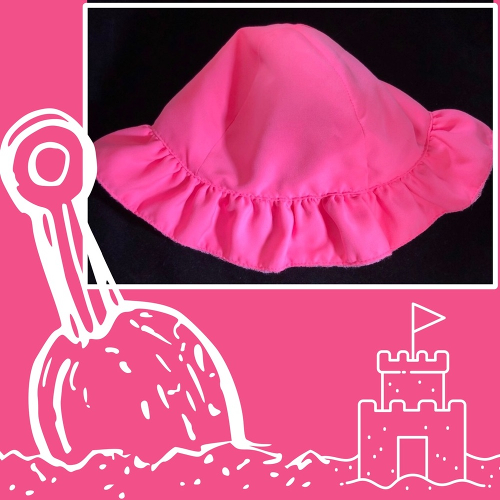 Ruffled Brim Neon Pink Beach Sun Swim Hat - Picture 1 of 5